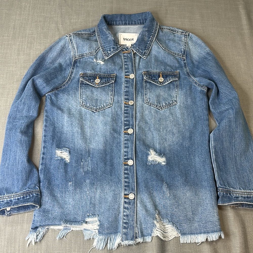 Tricot Jacket Womens Small C'est Toi Blue Jean Distressed Buttondown Shirt